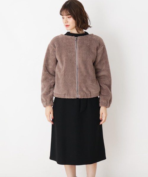 grove（グローブ）の「【LLあり】2点セット！ボアブルゾン＋ワンピースセット（アンサンブル・レディース・ブラック/ダークブラウン/グレー・04/02/03）」の4枚目の写真