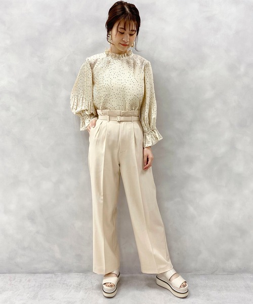 one after another NICE CLAUP（ワンアフターアナザーナイスクラップ）の「【WEB限定】消しプリーツブラウス（シャツ/ブラウス・レディース・ブラック/モカ/ベージュ系その他/ピンクベージュ/ドット・FREE）」の8枚目の写真