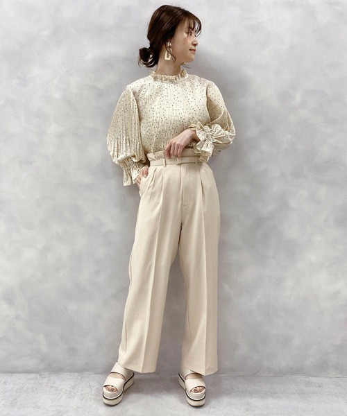 one after another NICE CLAUP（ワンアフターアナザーナイスクラップ）の「【WEB限定】消しプリーツブラウス（シャツ/ブラウス・レディース・ブラック/モカ/ベージュ系その他/ピンクベージュ/ドット・FREE）」の9枚目の写真