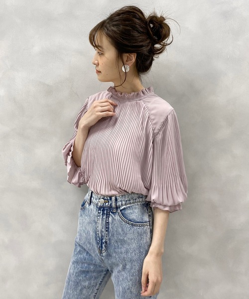 one after another NICE CLAUP（ワンアフターアナザーナイスクラップ）の「【WEB限定】消しプリーツブラウス（シャツ/ブラウス・レディース・ブラック/モカ/ベージュ系その他/ピンクベージュ/ドット・FREE）」の21枚目の写真