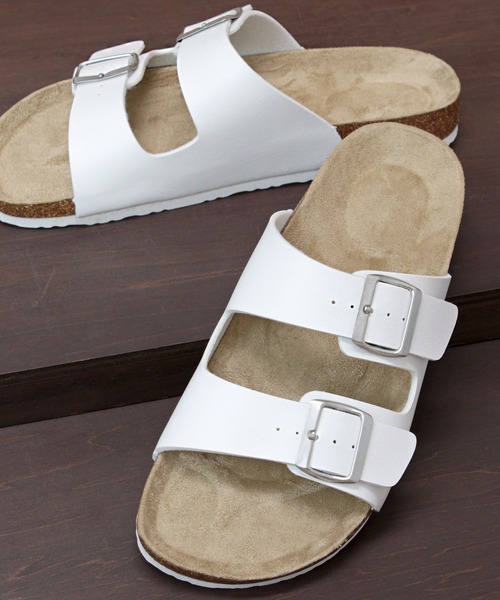AAA+（サンエープラス）の「AAA / PUレザーダブルベルトサンダル(2365)　ワンマイルサンダル　スライドサンダル（サンダル・メンズ・ホワイト/ブラック/ダークブラウン・LL/M/L）」の2枚目の写真