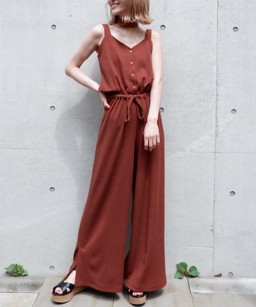 SPIRALGIRL（スパイラルガール）の「カットリブオールインワン（ワンピース・レディース・ブラウン/ベージュ/ブラック・FREE）」の3枚目の写真