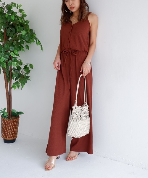 SPIRALGIRL（スパイラルガール）の「カットリブオールインワン（ワンピース・レディース・ブラウン/ベージュ/ブラック・FREE）」の4枚目の写真