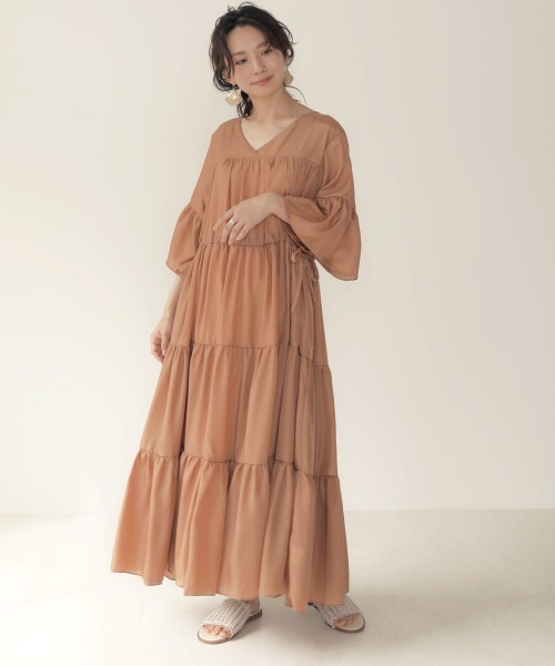 関税込◆TED BAKER パフスリーブ ティアードマキシワンピース 2WAY・洗える】パフスリーブティアードマキシワンピース