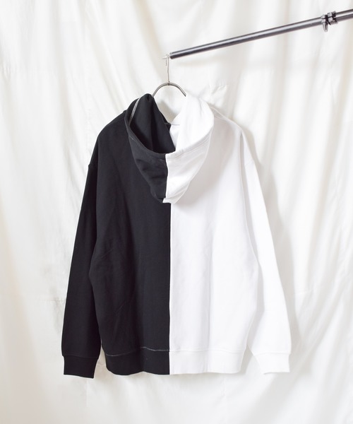 TRAP/U （トラップユー）の「【TRAP/U】シンメトリー配色裏毛プルパーカ（Tシャツ/カットソー・レディース・ベージュ/オフホワイト/カーキ・MEDIUM/LARGE）」の7枚目の写真