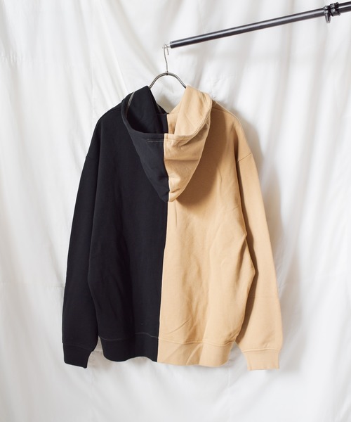 TRAP/U （トラップユー）の「【TRAP/U】シンメトリー配色裏毛プルパーカ（Tシャツ/カットソー・レディース・ベージュ/オフホワイト/カーキ・MEDIUM/LARGE）」の5枚目の写真