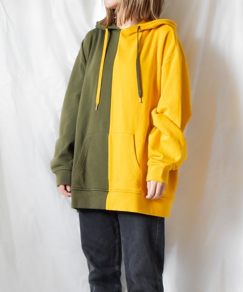TRAP/U （トラップユー）の「【TRAP/U】シンメトリー配色裏毛プルパーカ（Tシャツ/カットソー・レディース・ベージュ/オフホワイト/カーキ・MEDIUM/LARGE）」の8枚目の写真