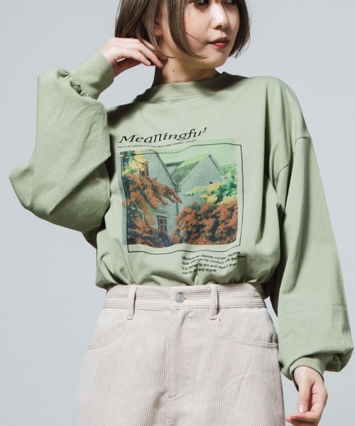 WEGO（ウィゴー）の「WEGO/フォトプリントロンT（Tシャツ/カットソー・レディース・カーキ/アイボリー・FREE）」の2枚目の写真