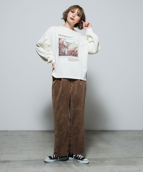 WEGO（ウィゴー）の「WEGO/フォトプリントロンT（Tシャツ/カットソー・レディース・カーキ/アイボリー・FREE）」の3枚目の写真