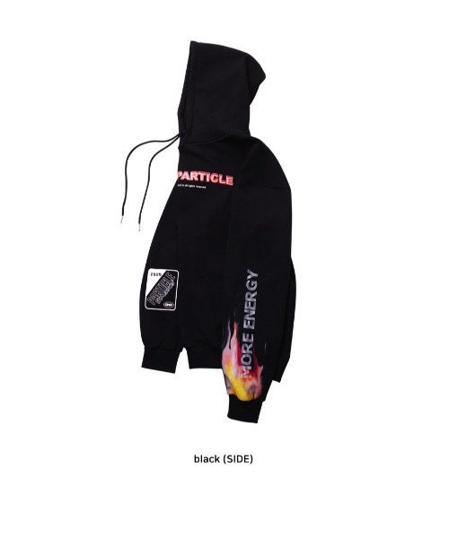 ONA（オーエヌエー）の「『ONA/オーエヌエー』ENERGY FLAME OVER HOODIE/韓国ブランド ファイヤーパターン プルオーバーパーカー/フーディー（パーカー・メンズ・ブラック・M/L）」の7枚目の写真