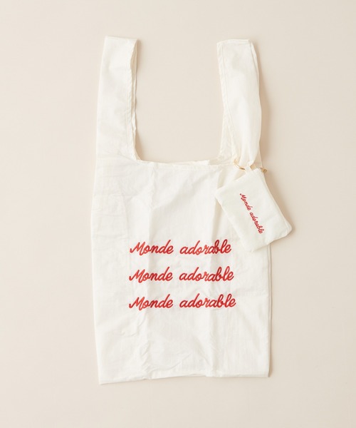 natural couture(ナチュラルクチュール)の「カラフルロゴ刺繍エコBAG(エコバッグ/サブバッグ・レディース・オフホワイト/グレー/ミント/サックスブルー/ピンク・FREE)」の2枚目の写真