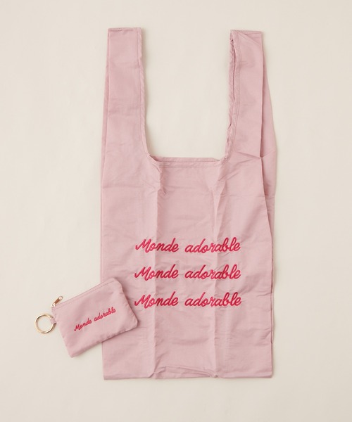natural couture(ナチュラルクチュール)の「カラフルロゴ刺繍エコBAG(エコバッグ/サブバッグ・レディース・オフホワイト/グレー/ミント/サックスブルー/ピンク・FREE)」の5枚目の写真