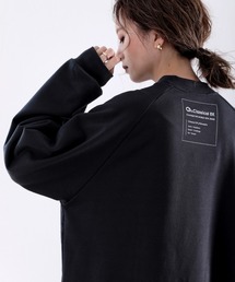 モックネックバックプリント無地プルオーバートレーナー(長袖)