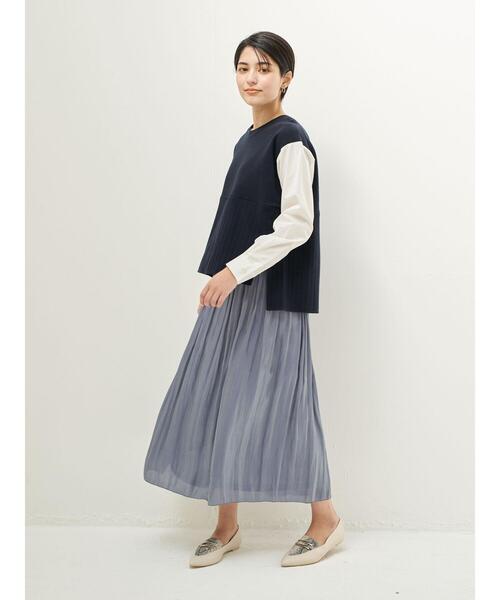 Editt by YECCA VECCA(エディットバイイェッカヴェッカ)の「オーガニックコットンレイヤードニット *(ニット/セーター・レディース・グレイッシュベージュ/ネイビー・FREE)」の20枚目の写真