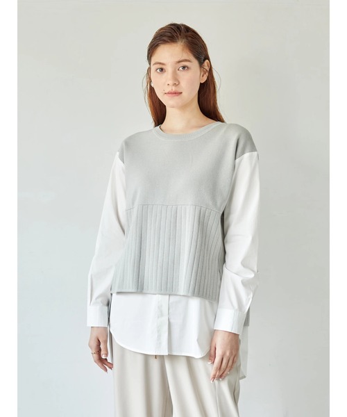 Editt by YECCA VECCA(エディットバイイェッカヴェッカ)の「オーガニックコットンレイヤードニット *(ニット/セーター・レディース・グレイッシュベージュ/ネイビー・FREE)」の5枚目の写真