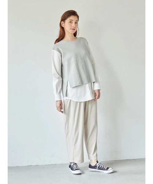 Editt by YECCA VECCA(エディットバイイェッカヴェッカ)の「オーガニックコットンレイヤードニット *(ニット/セーター・レディース・グレイッシュベージュ/ネイビー・FREE)」の7枚目の写真