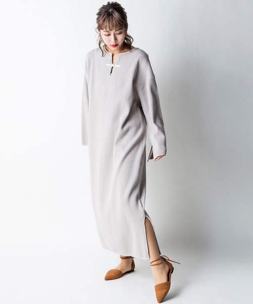 MILLION CARATS（ミリオンカラッツ）の「【STYLE4】チャイナ風ワッフルワンピース（ワンピース・レディース・ライトグレー/サンドベージュ・FREE）」の16枚目の写真