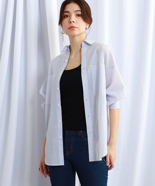 JET（ジェット）の「◆【ウォッシャブル】コットンリネンストライプシャツ（シャツ/ブラウス・レディース・ホワイト系3/ネイビー系2/サックスブルー系2/ブルー系7・04）」の2枚目の写真