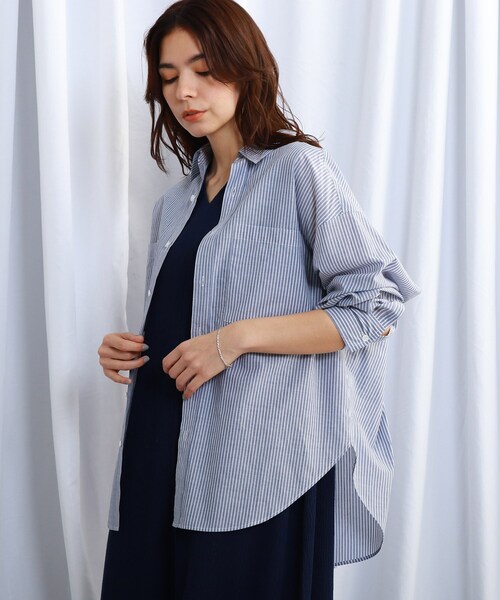 JET（ジェット）の「◆【ウォッシャブル】コットンリネンストライプシャツ（シャツ/ブラウス・レディース・ホワイト系3/ネイビー系2/サックスブルー系2/ブルー系7・04）」の3枚目の写真