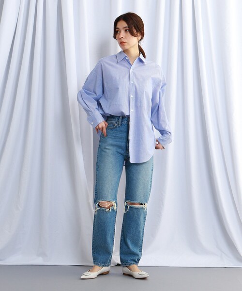 JET（ジェット）の「◆【ウォッシャブル】コットンリネンストライプシャツ（シャツ/ブラウス・レディース・ホワイト系3/ネイビー系2/サックスブルー系2/ブルー系7・04）」の5枚目の写真