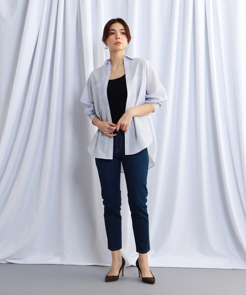 JET（ジェット）の「◆【ウォッシャブル】コットンリネンストライプシャツ（シャツ/ブラウス・レディース・ホワイト系3/ネイビー系2/サックスブルー系2/ブルー系7・04）」の19枚目の写真