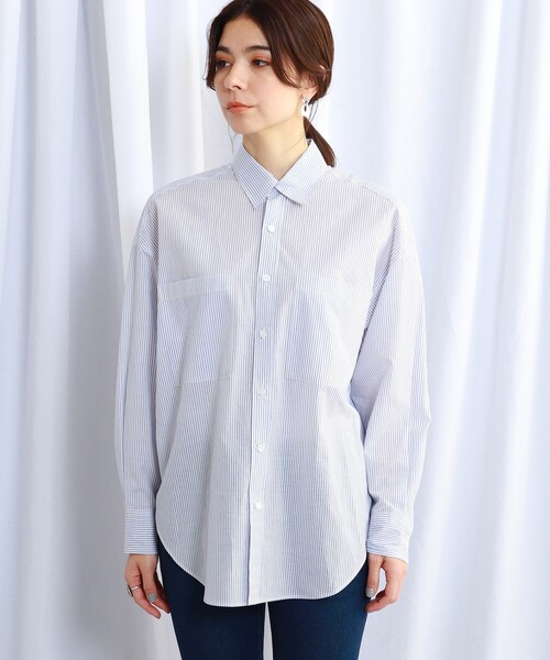 JET（ジェット）の「◆【ウォッシャブル】コットンリネンストライプシャツ（シャツ/ブラウス・レディース・ホワイト系3/ネイビー系2/サックスブルー系2/ブルー系7・04）」の6枚目の写真