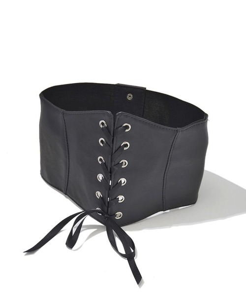 SPINNS（スピンズ）の「レースアップ合皮コルセットベルト（ベルト・レディース・ブラック・ONESIZE）」の5枚目の写真