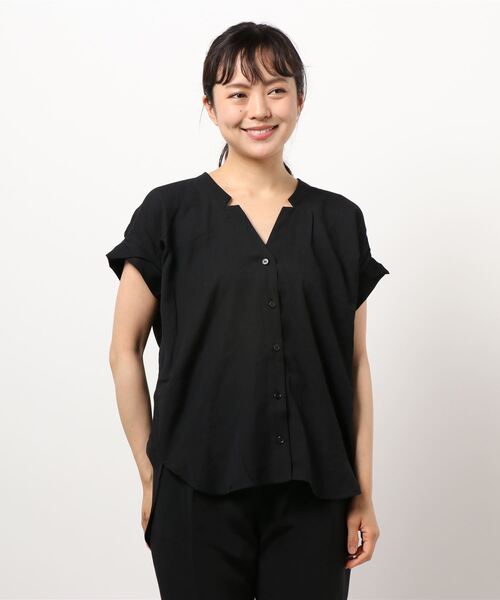 Q（キュー）の「袖タックブラウス（シャツ/ブラウス・レディース・アイボリー/ブラック・MEDIUM）」の6枚目の写真