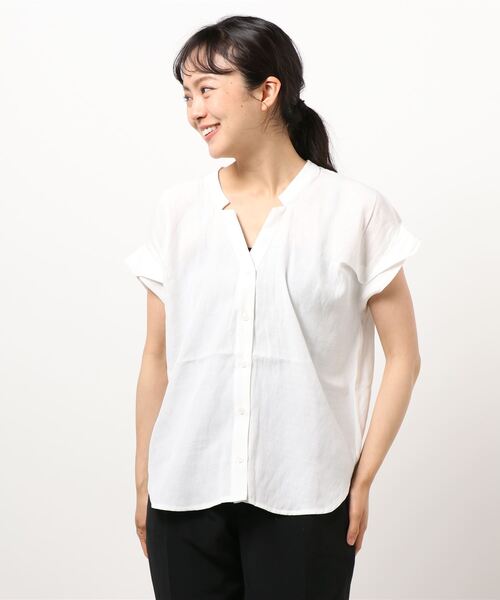 Q（キュー）の「袖タックブラウス（シャツ/ブラウス・レディース・アイボリー/ブラック・MEDIUM）」の5枚目の写真