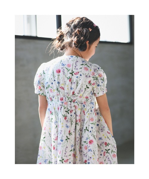 スリーブ Bebe パフ スリーブ レース キャザー ローン プリント キャザー ワンピース 90 140cm ワンピース ボタニカル プリント Bebe ベベ のファッション