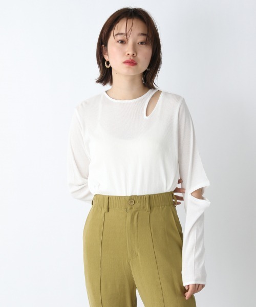 JEANASIS（ジーナシス）の「カッティングトロミリブプルオーバー/943492（Tシャツ/カットソー・レディース・ホワイト/ブラック/ベージュ・FREE）」の2枚目の写真