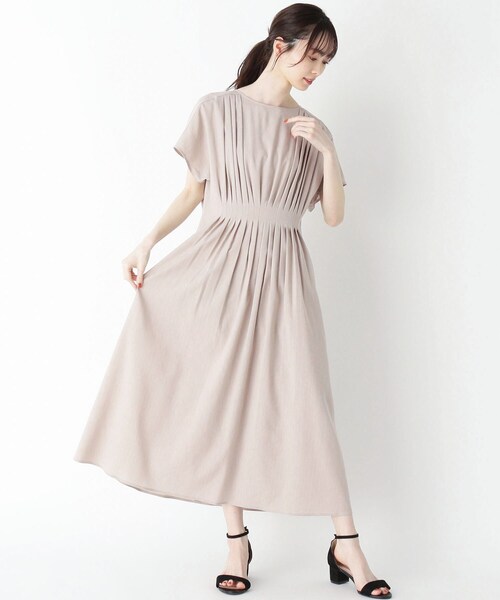 Modify モディファイ のファッション ワンピース ドレス ワンピース リネン混ピンタックワンピース ワンピース