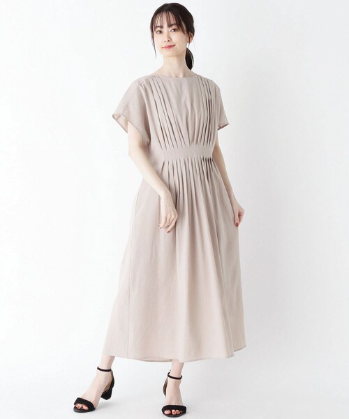 Modify モディファイ のファッション ワンピース ドレス ワンピース リネン混ピンタックワンピース ワンピース