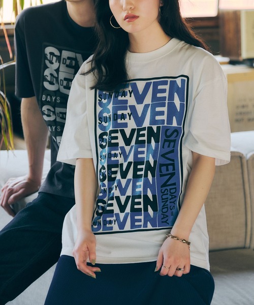 SEVENDAYS=SUNDAY（セブンデイズサンデイ）の「SEVEN 8 TEE　＊◇（Tシャツ/カットソー・レディース・オフホワイト/チャコールグレー・S/L/M）」の2枚目の写真