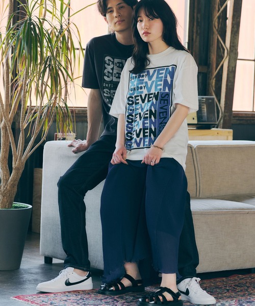 SEVENDAYS=SUNDAY（セブンデイズサンデイ）の「SEVEN 8 TEE　＊◇（Tシャツ/カットソー・レディース・オフホワイト/チャコールグレー・S/L/M）」の3枚目の写真