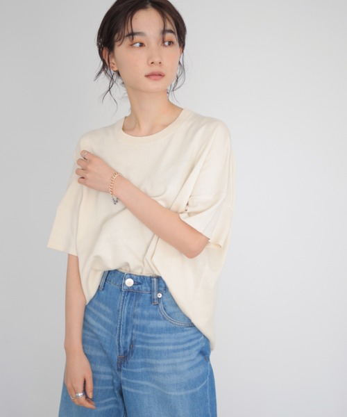 AMERICAN HOLIC（アメリカンホリック）の「半袖BIGニットプルオーバー（ニット/セーター・レディース・ベージュ/チャコールグレー/ブルー/アイボリー・FREE）」の2枚目の写真