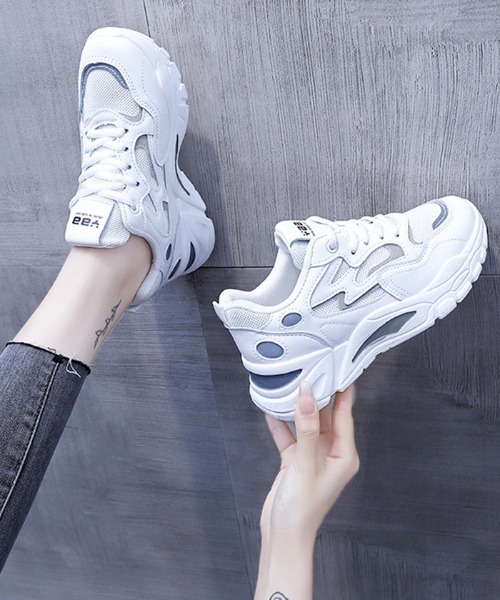 Futier land(フューティアランド)の「カラー配色厚底ダッドスニーカー(スニーカー・レディース・グレー/ピンク/マルチ・35/36/37/38/39/40)」の2枚目の写真