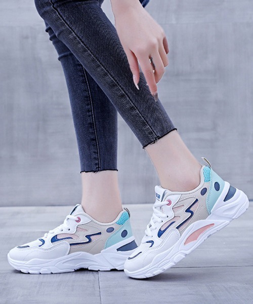 Futier land(フューティアランド)の「カラー配色厚底ダッドスニーカー(スニーカー・レディース・グレー/ピンク/マルチ・35/36/37/38/39/40)」の3枚目の写真