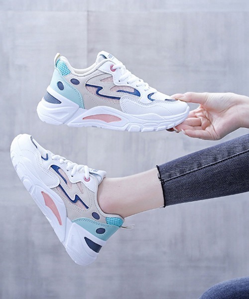 Futier land(フューティアランド)の「カラー配色厚底ダッドスニーカー(スニーカー・レディース・グレー/ピンク/マルチ・35/36/37/38/39/40)」の6枚目の写真