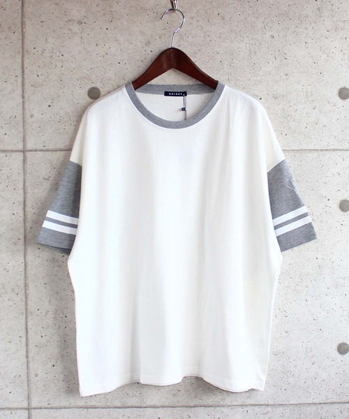 SHISKY(シスキー)の「ビッグシルエット袖ライン5分袖Tシャツ(Tシャツ/カットソー・メンズ・ホワイト系3/ホワイト系5/ホワイト系1/ホワイト系2/ホワイト系/ホワイト系4・XL/M/L)」の2枚目の写真
