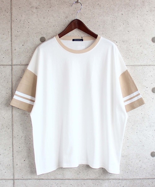 SHISKY(シスキー)の「ビッグシルエット袖ライン5分袖Tシャツ(Tシャツ/カットソー・メンズ・ホワイト系3/ホワイト系5/ホワイト系1/ホワイト系2/ホワイト系/ホワイト系4・XL/M/L)」の3枚目の写真