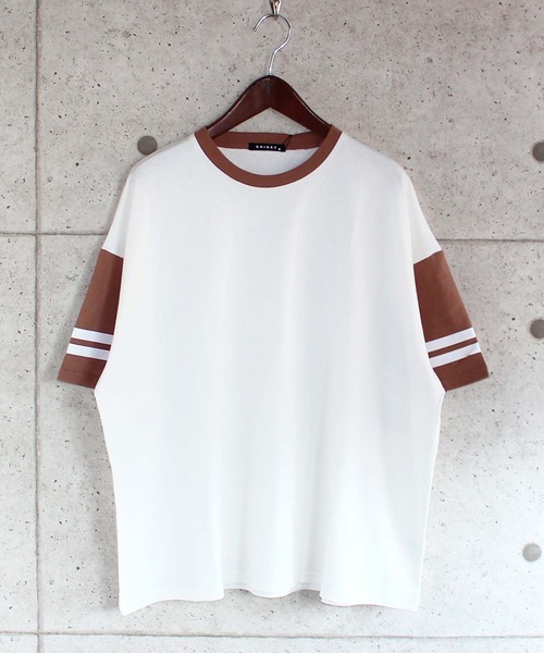 SHISKY(シスキー)の「ビッグシルエット袖ライン5分袖Tシャツ(Tシャツ/カットソー・メンズ・ホワイト系3/ホワイト系5/ホワイト系1/ホワイト系2/ホワイト系/ホワイト系4・XL/M/L)」の1枚目の写真