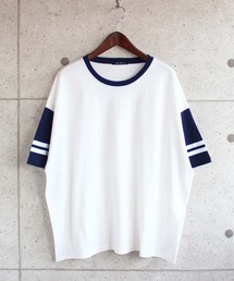 ビッグシルエット袖ライン5分袖Tシャツ