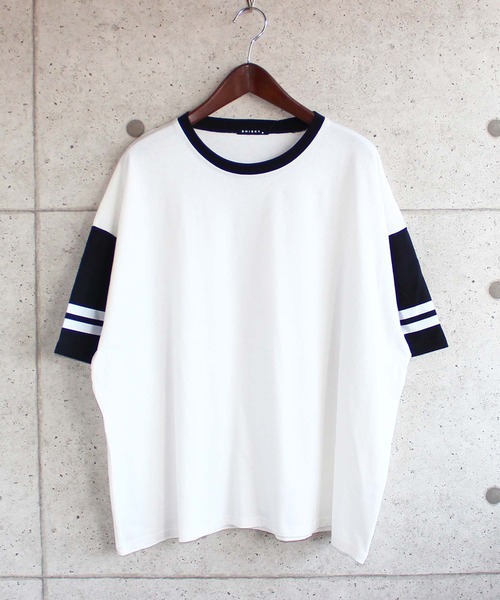 SHISKY(シスキー)の「ビッグシルエット袖ライン5分袖Tシャツ(Tシャツ/カットソー・メンズ・ホワイト系3/ホワイト系5/ホワイト系1/ホワイト系2/ホワイト系/ホワイト系4・XL/M/L)」の6枚目の写真