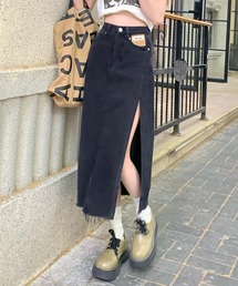 サイドスリット　デニムロングスカート