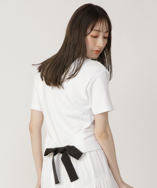 REDYAZEL（レディアゼル）の「グログランリボンＴシャツ（Tシャツ/カットソー・レディース・ブラック/オフホワイト/イエロー・FREE）」の10枚目の写真