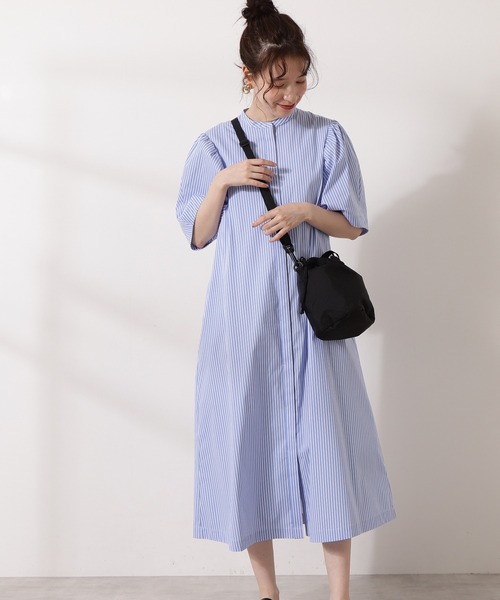 N.（N. Natural Beauty Basic）（エヌエヌナチュラルビューティーベーシック）の「◆ギャザーカーブスリーブワンピース（ワンピース・レディース・オフホワイト/ブラック/ブルー系その他・MEDIUM）」の3枚目の写真