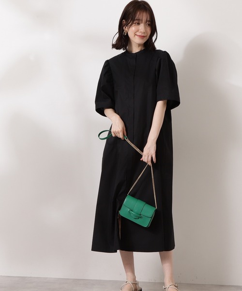 N.（N. Natural Beauty Basic）（エヌエヌナチュラルビューティーベーシック）の「◆ギャザーカーブスリーブワンピース（ワンピース・レディース・オフホワイト/ブラック/ブルー系その他・MEDIUM）」の2枚目の写真