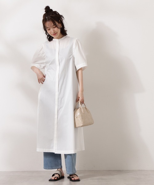 N.（N. Natural Beauty Basic）（エヌエヌナチュラルビューティーベーシック）の「◆ギャザーカーブスリーブワンピース（ワンピース・レディース・オフホワイト/ブラック/ブルー系その他・MEDIUM）」の4枚目の写真