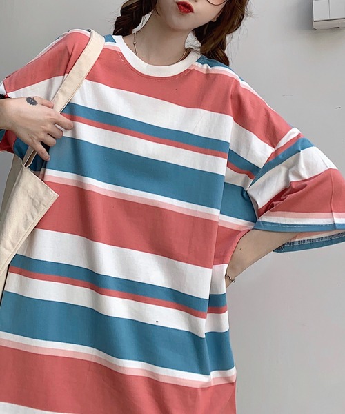 meJane（ミージェーン）の「マルチボーダービックシルエット5分袖Tシャツ【ZOZOTOWN限定】（Tシャツ/カットソー・レディース・ネイビー/ピンク/ラベンダー・FREE）」の11枚目の写真